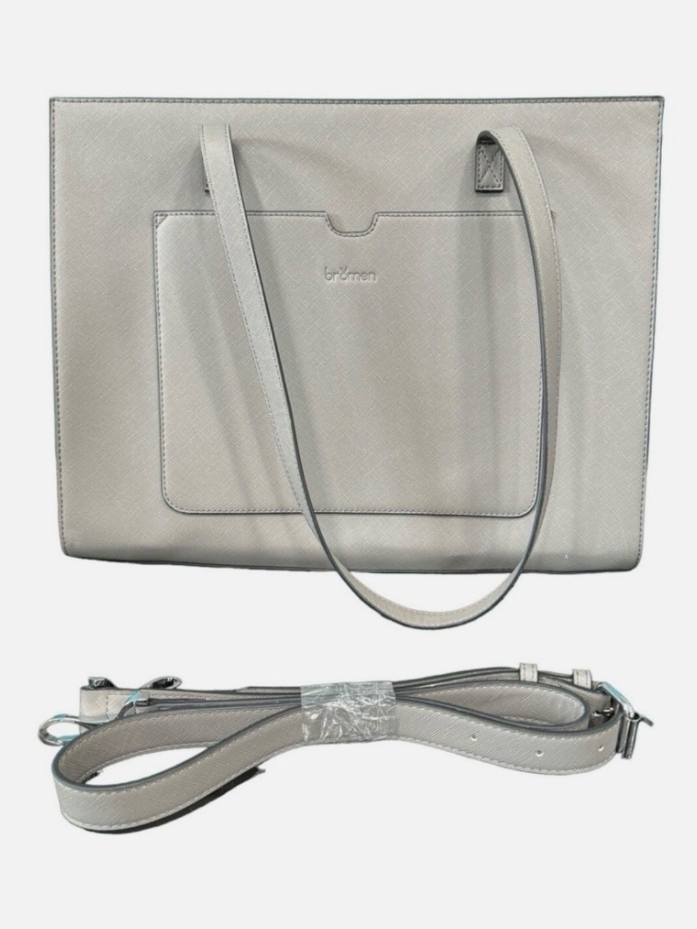 Bromen Gray Structured Leather Tote Bag